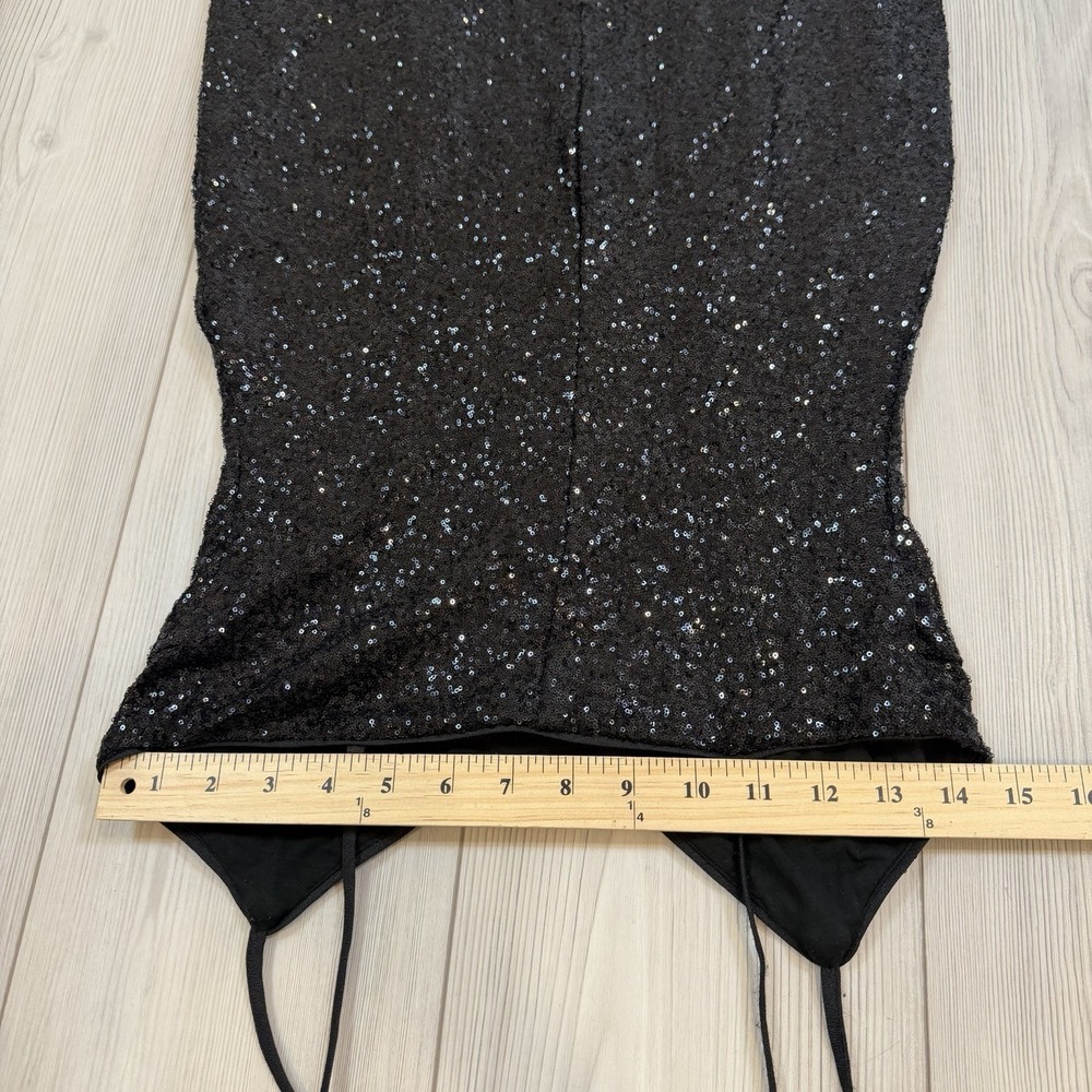 Anthropologie Small Black Sequined V-Neck Slip Dress Adjustable Straps - Picture 13 of 15